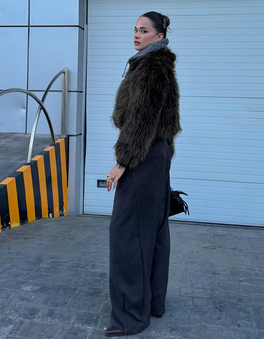 Voluminous trousers with double fabric-Black