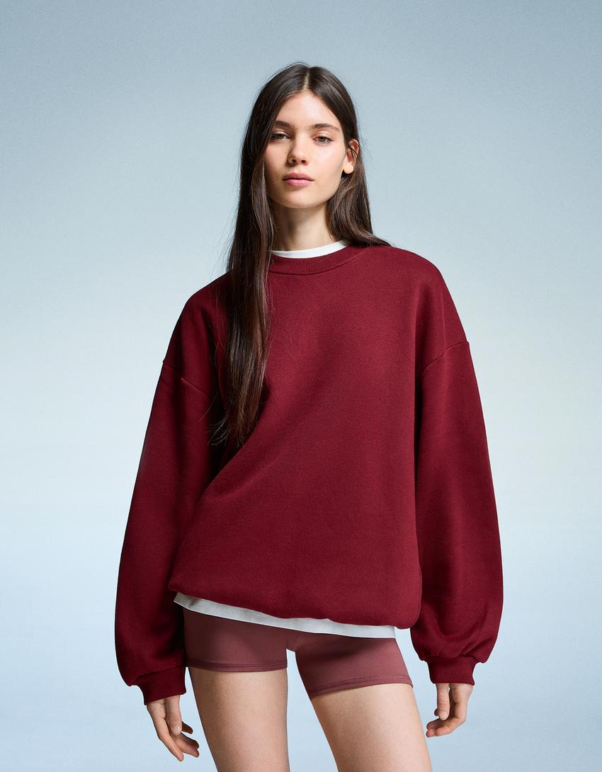 Oversized sweater met zakken-Bordeaux-2