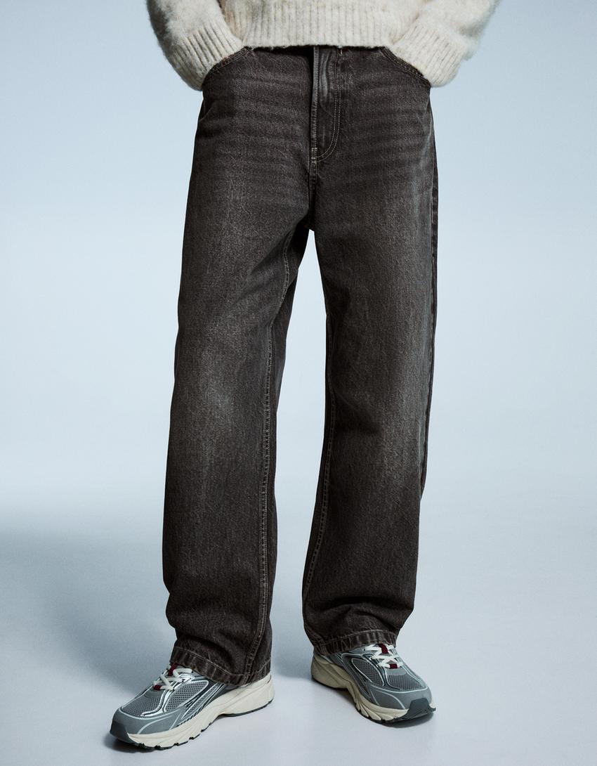 Jeans baggy-Cinzento-escuro