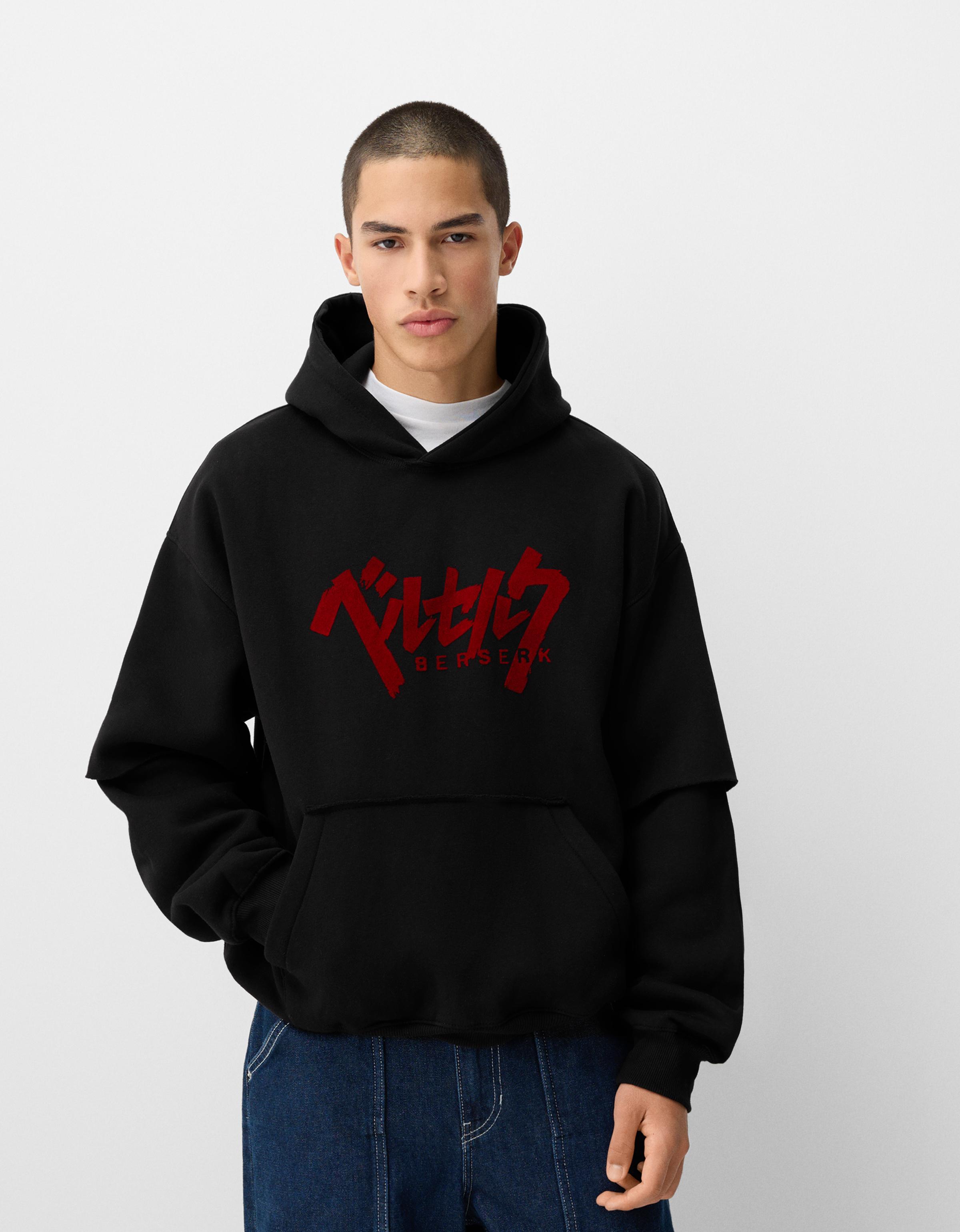 Bershka Oversize-Sweatshirt Berserk Mit Doppelten Ärmeln Herren L Schwarz