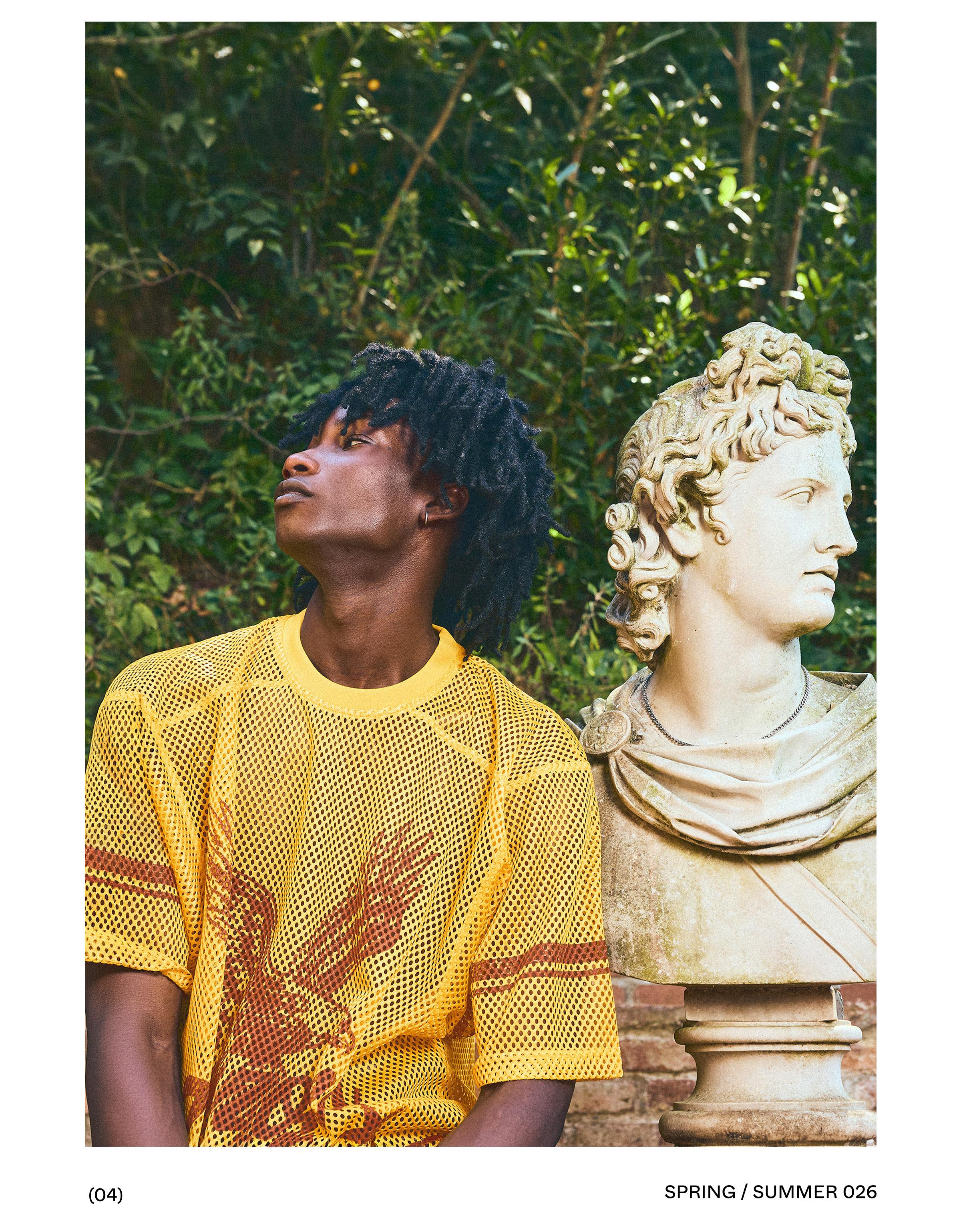 Boxy fit mesh print T-shirt — Yellow