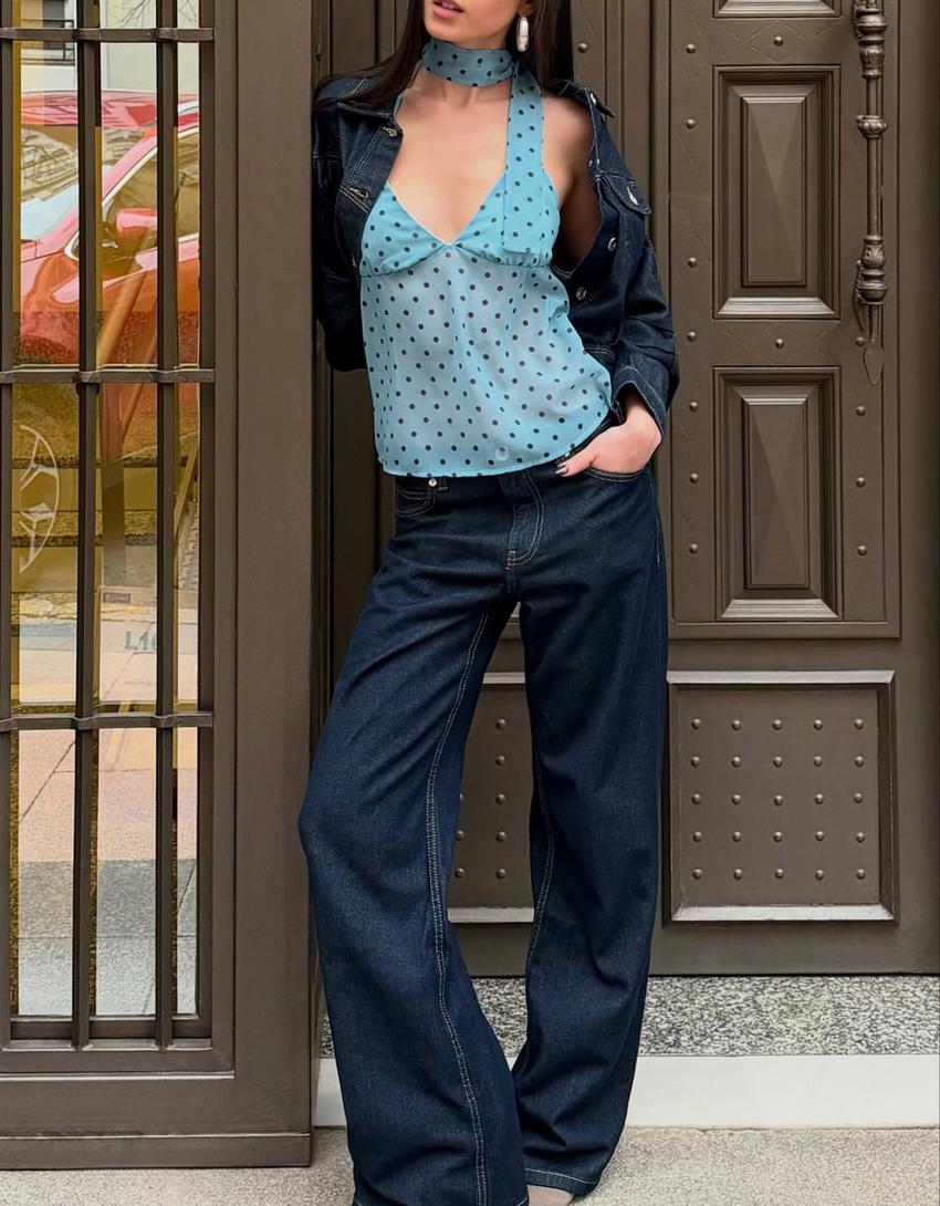 Strappy scarf top-Turquoise