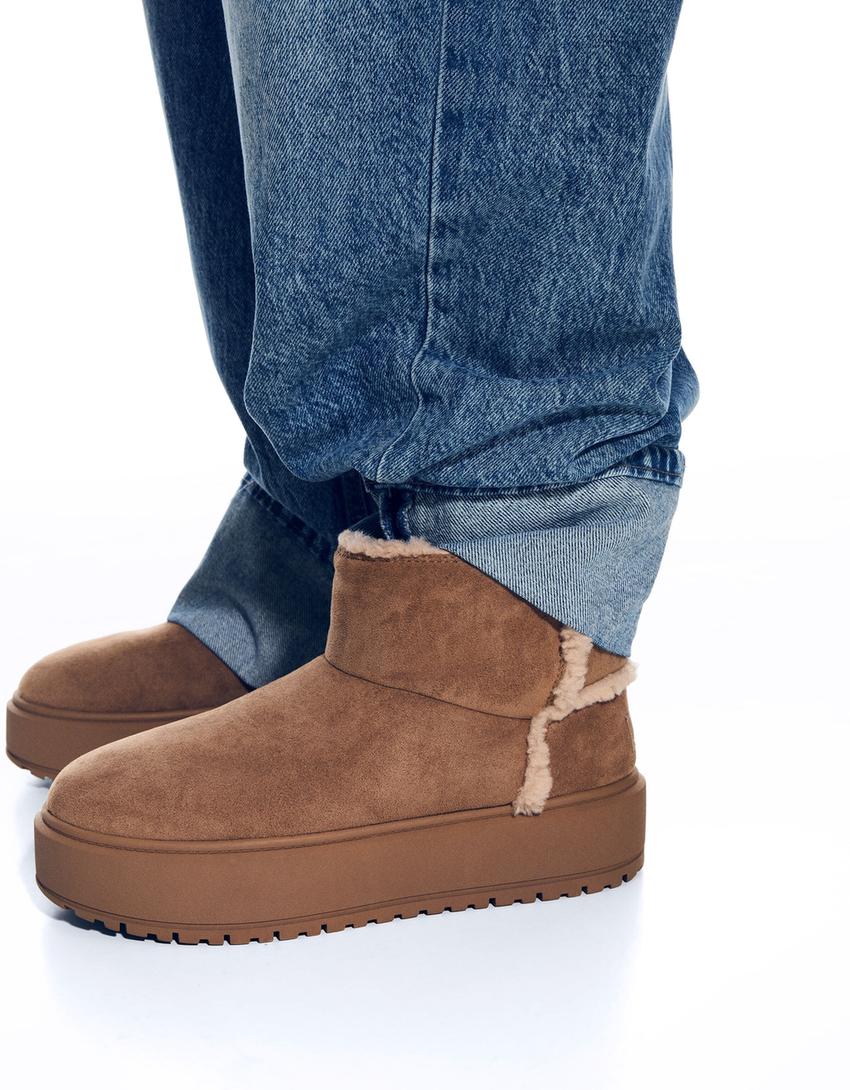 Flat ankle boots with faux shearling lining-CAMEL-2
