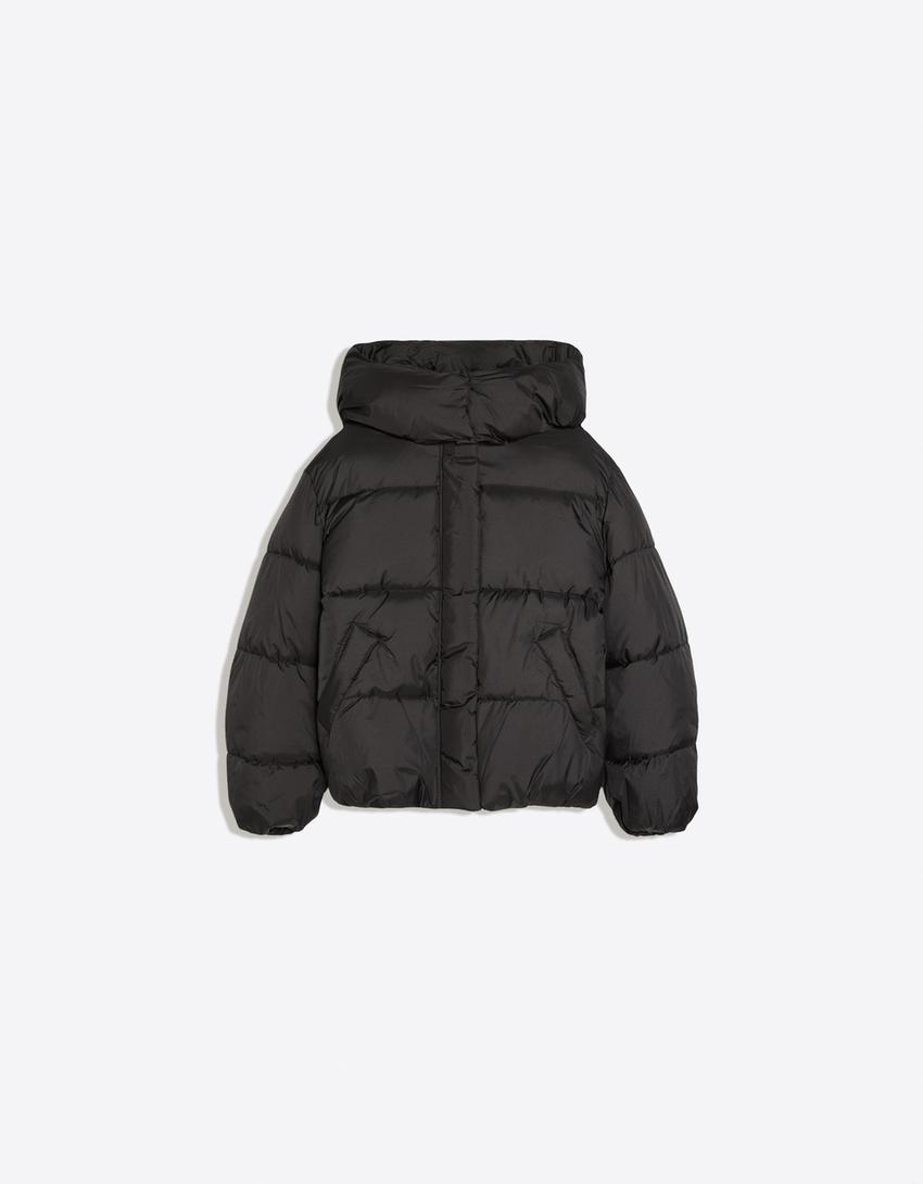 Oversize hooded puffer jacket-Black