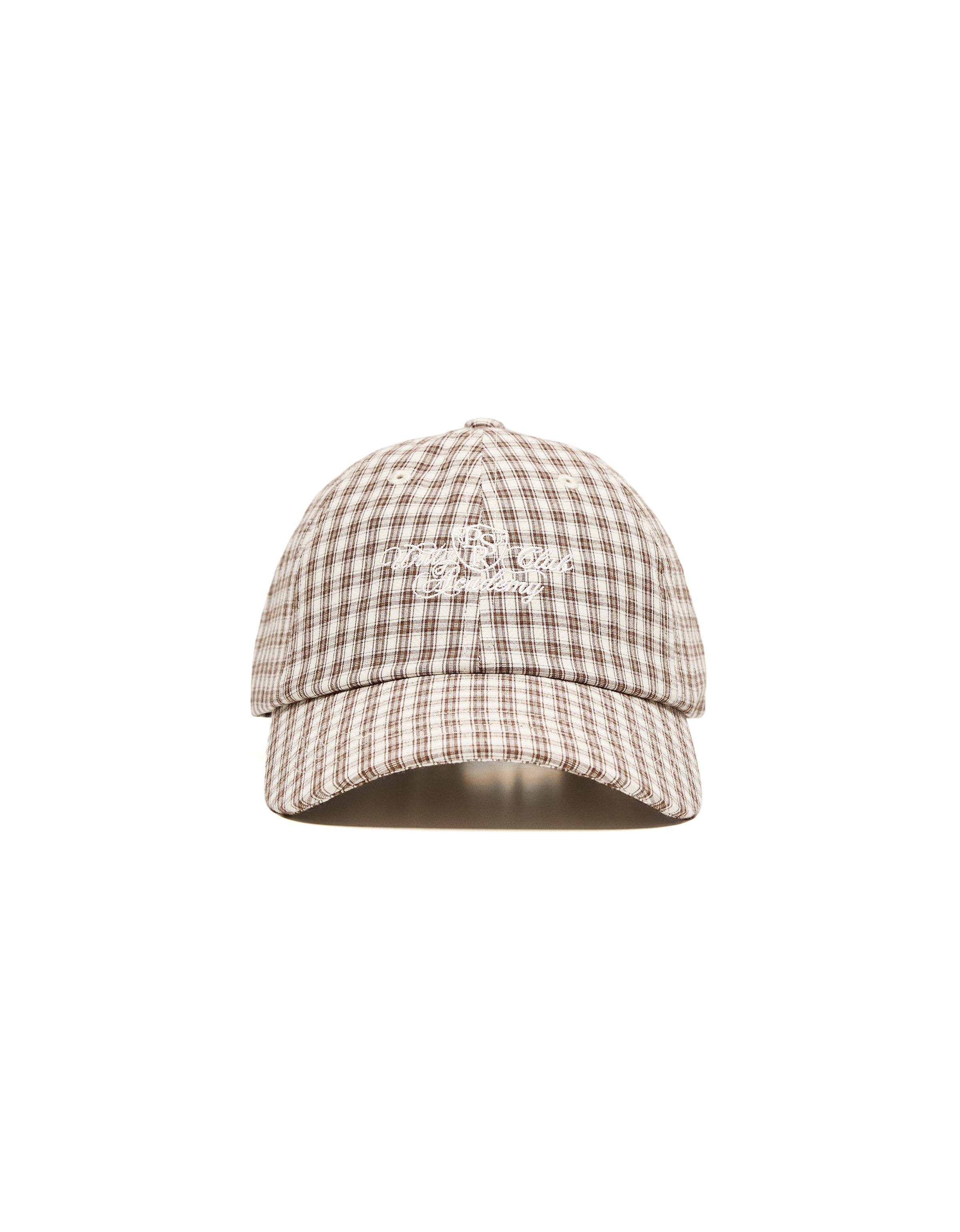 Checked embroidered cap — Brown