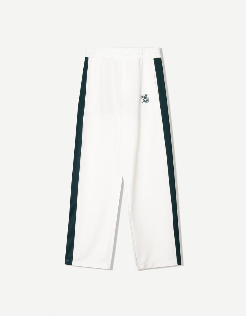 Pantaloni tecnici con ricamo-Bianco Roto-3