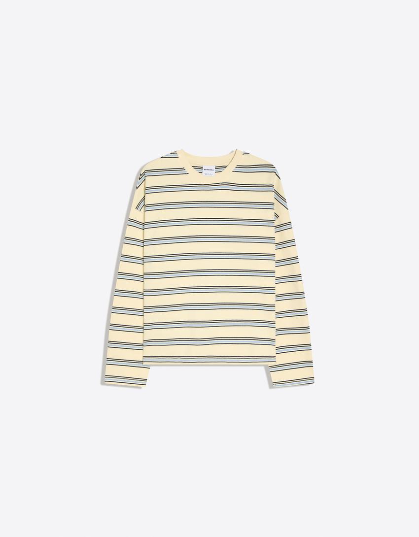 Striped crew neck sweater-Yellow