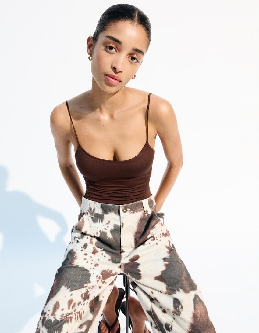 Body con bretelle-Marrone-2
