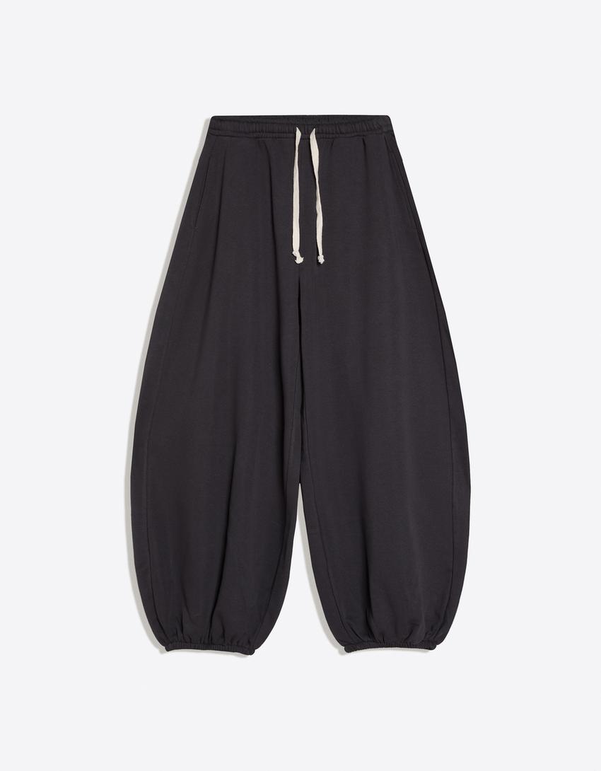 Plush balloon fit trousers-Dark grey