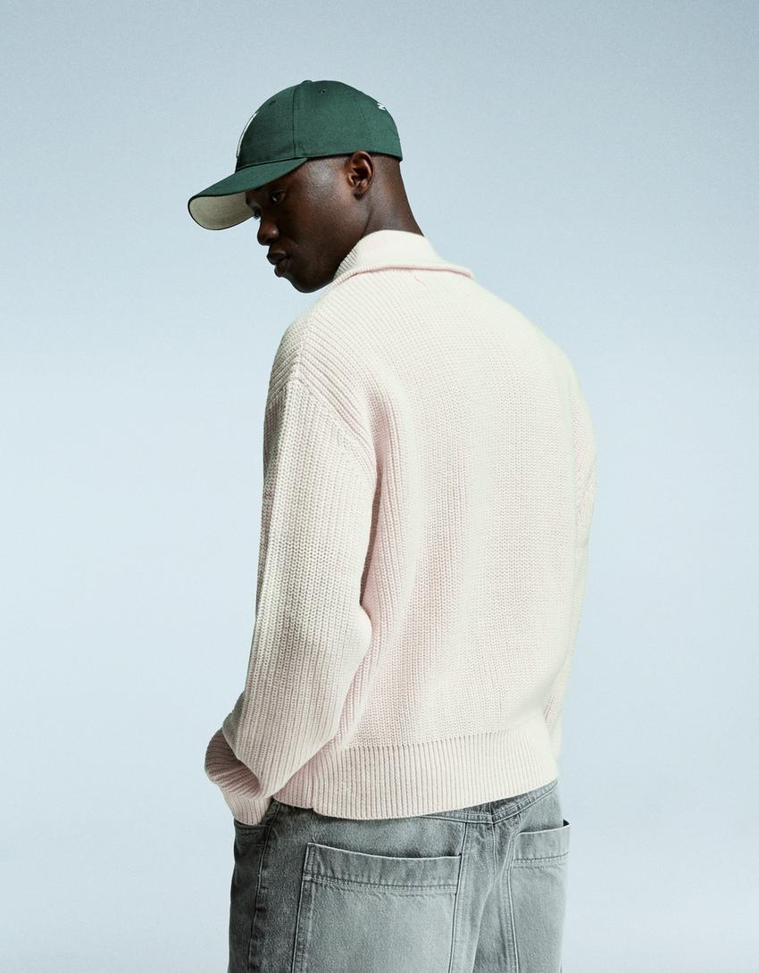 Veste zippée brodée-Blanc cassé