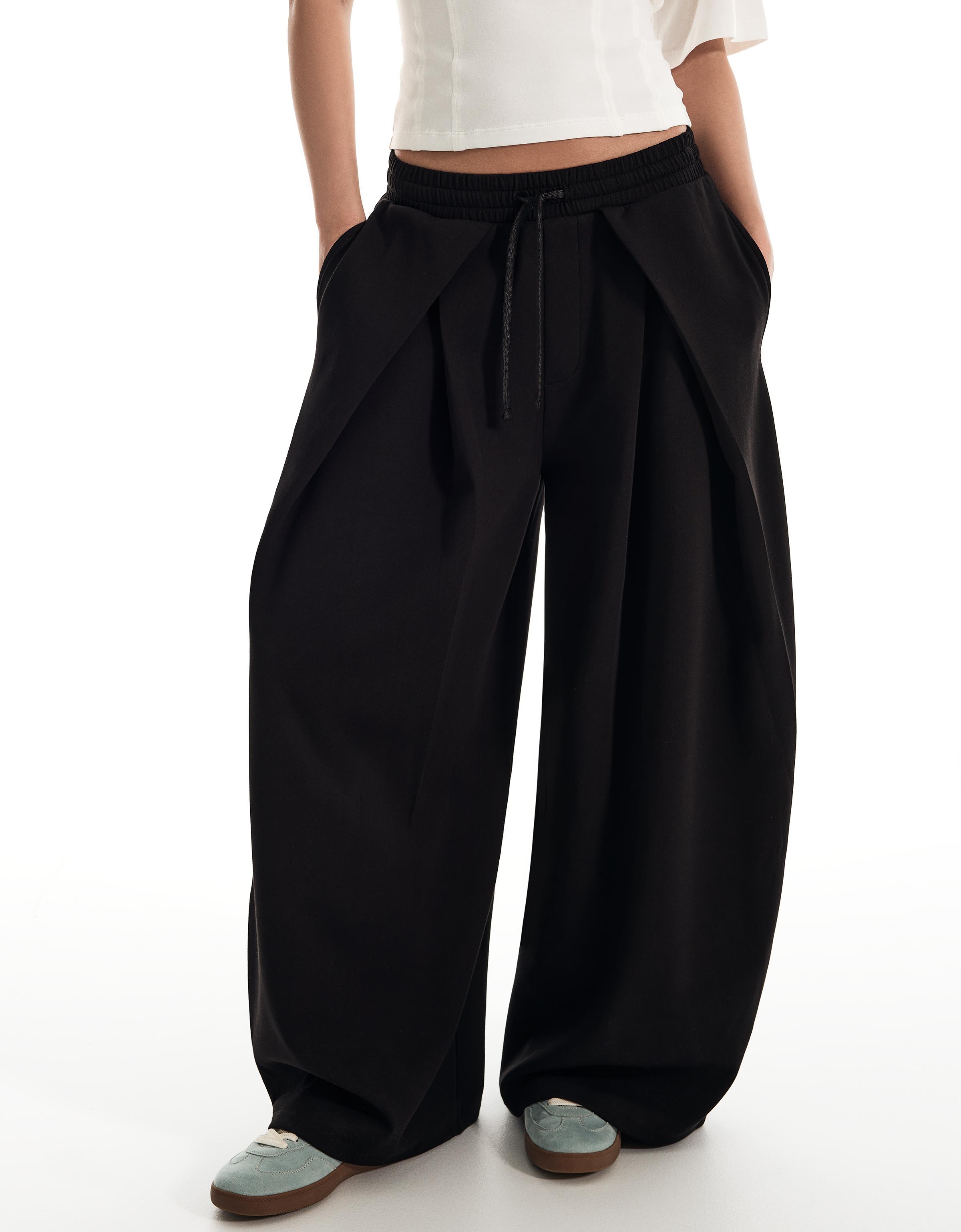 Neoprene effect wide-leg trousers with stoppers — Black