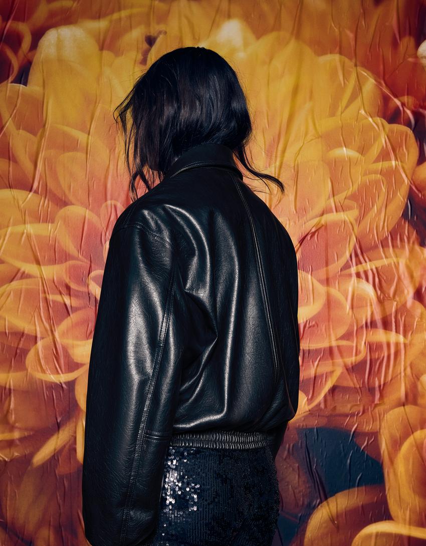 Leather effect jacket-Black