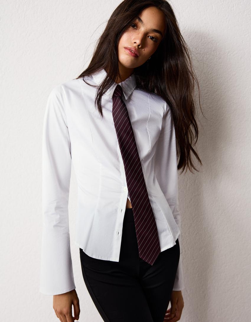 Fitted shirt with flared sleeves-White