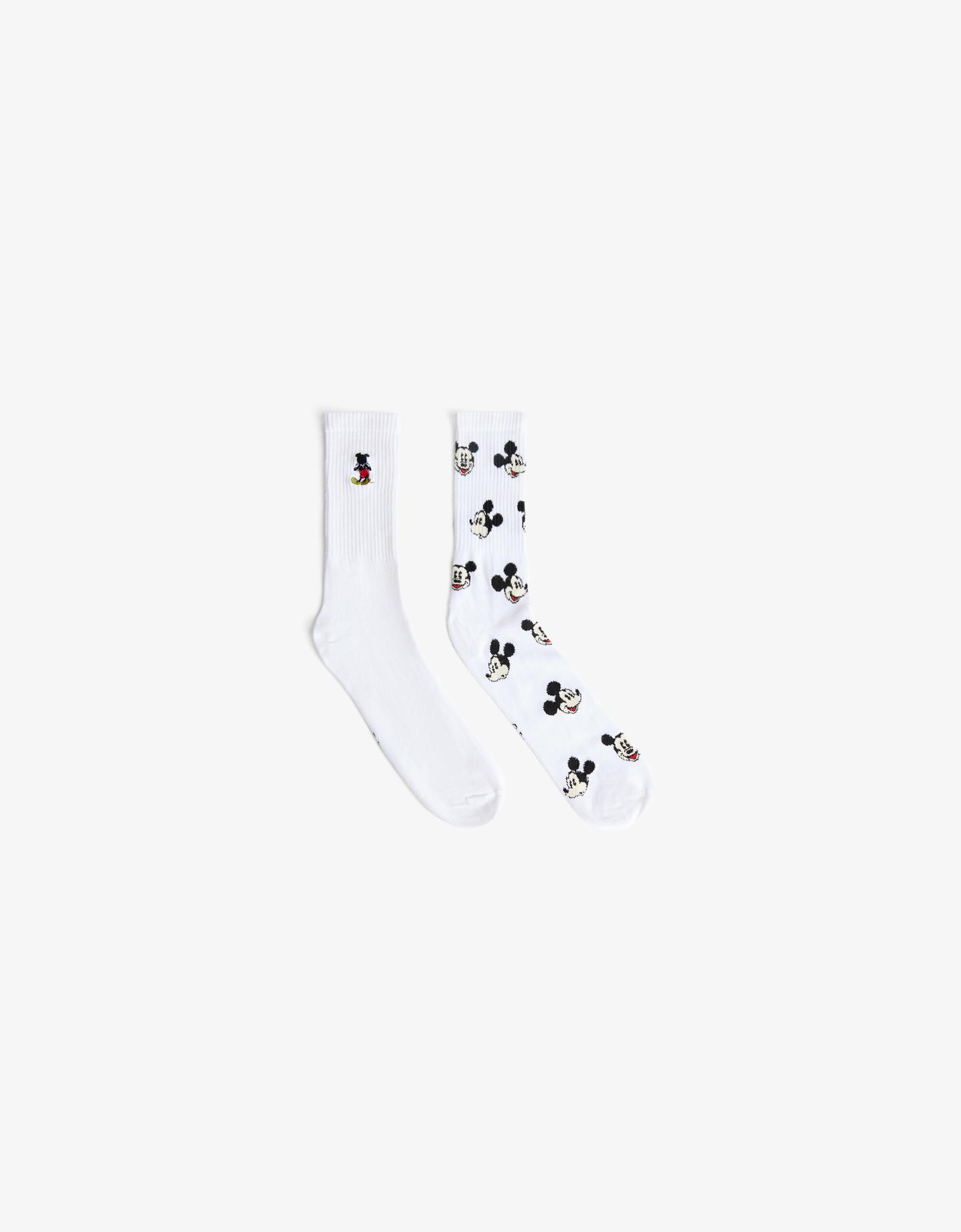 Bershka zestaw 2 par skarpetek mickey biały