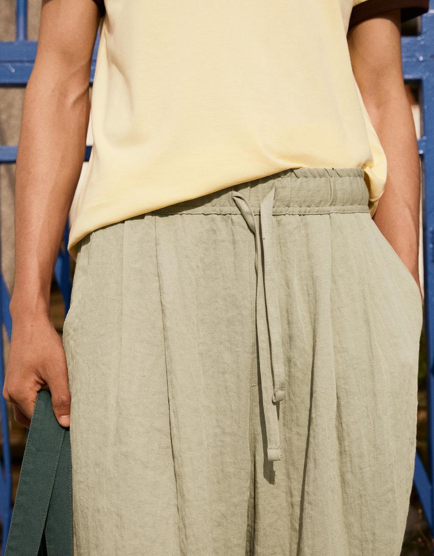 Baggy rustik pantolon-Yeşil