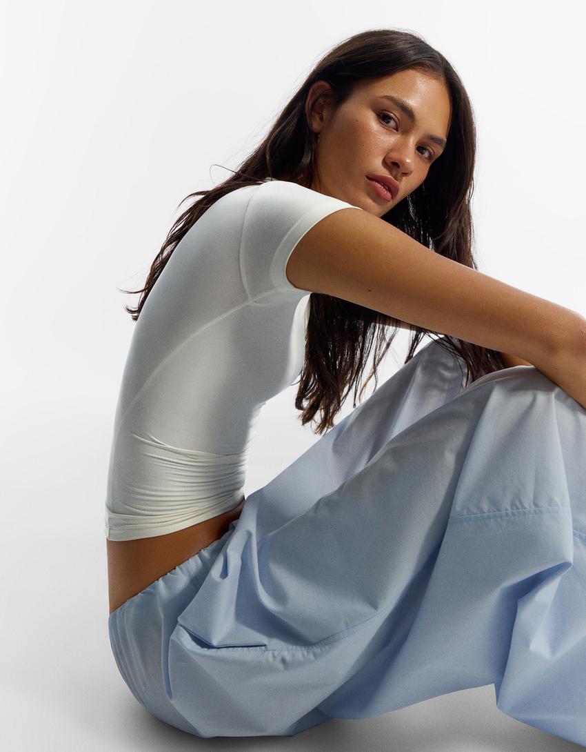 Kısa kollu teknik tişört-Beyaz