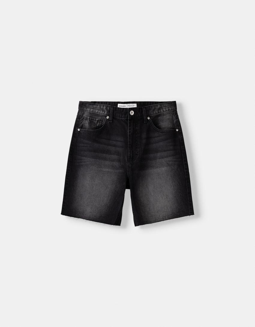 شورت برمودا دنيم بقصة مستقيمة ونمط التسعينيات-أسود-4