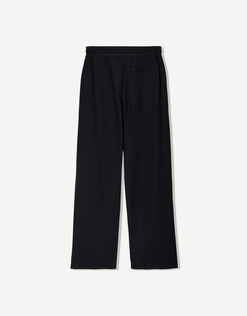 Pantaloni a gamba larga con texture-Nero-4