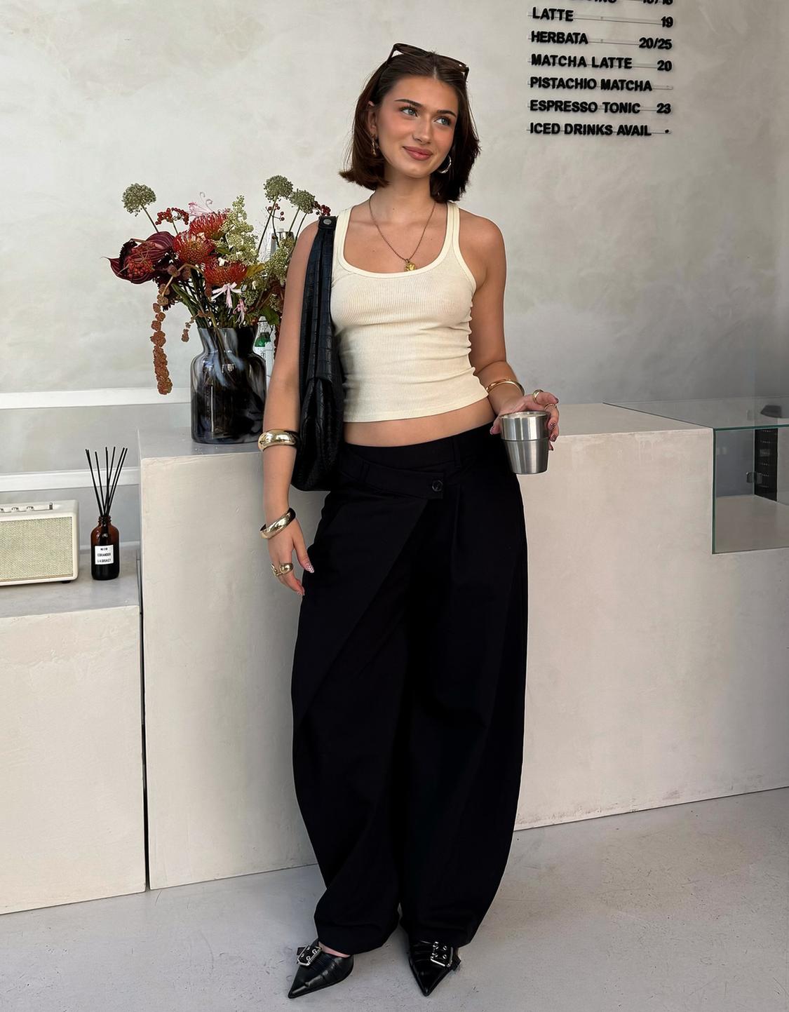 Tailored fit trousers with crossover waist