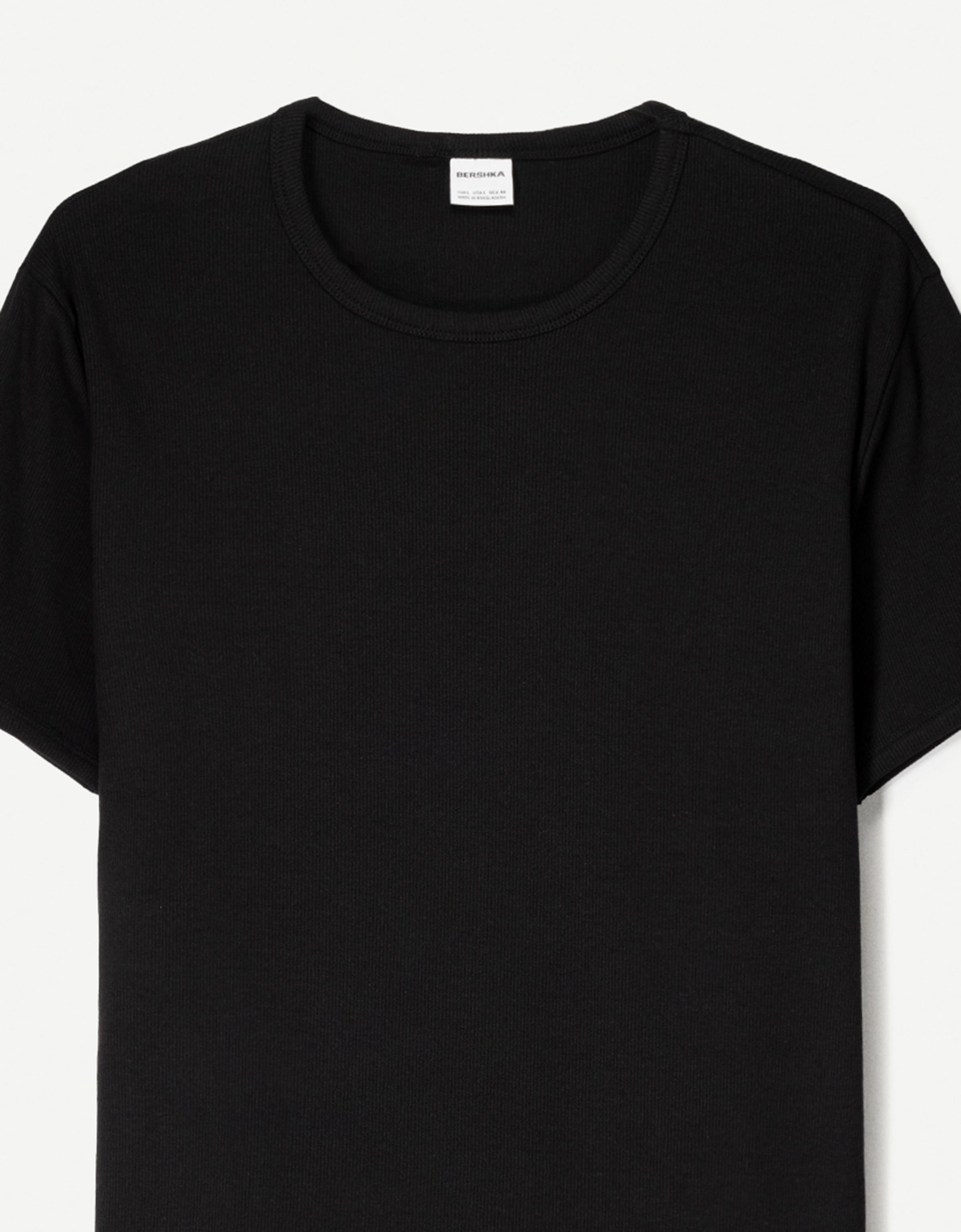 Bershka Geripptes T-Shirt Herren M Schwarz