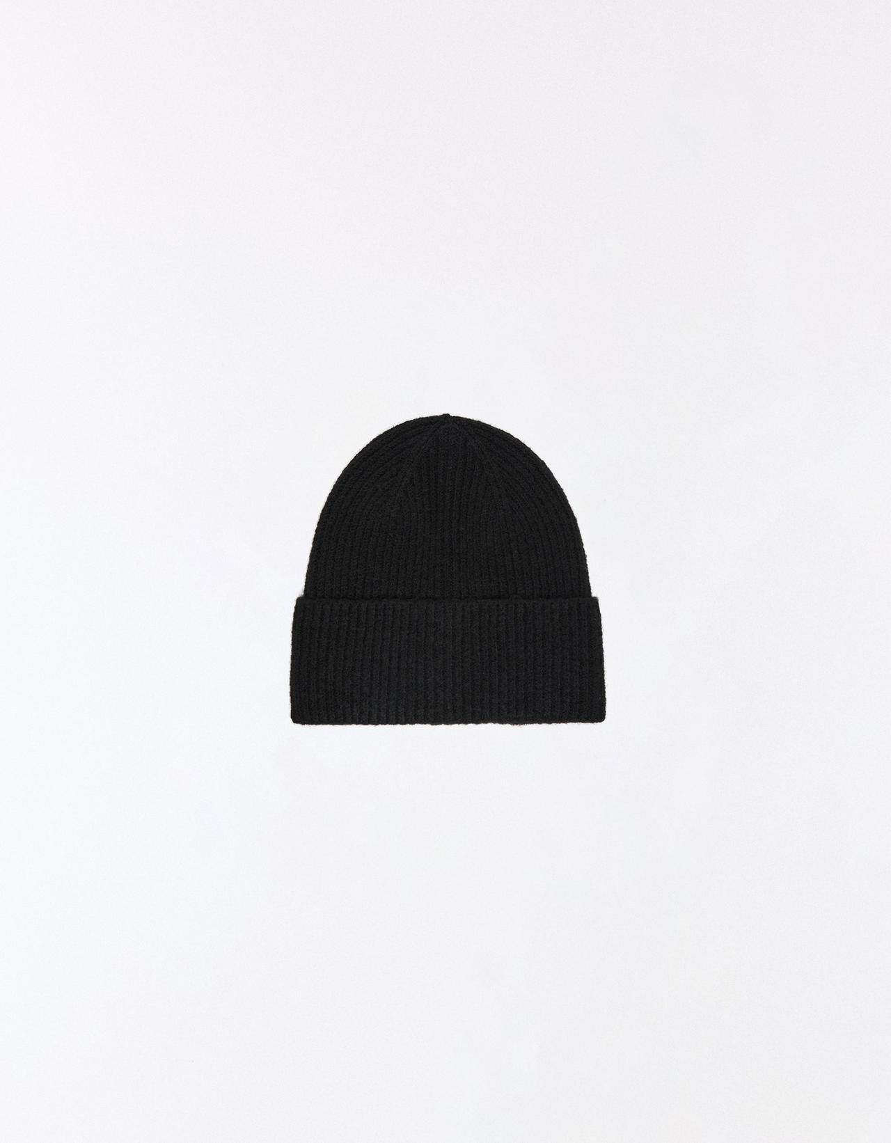 Turn-up knit beanie — Black