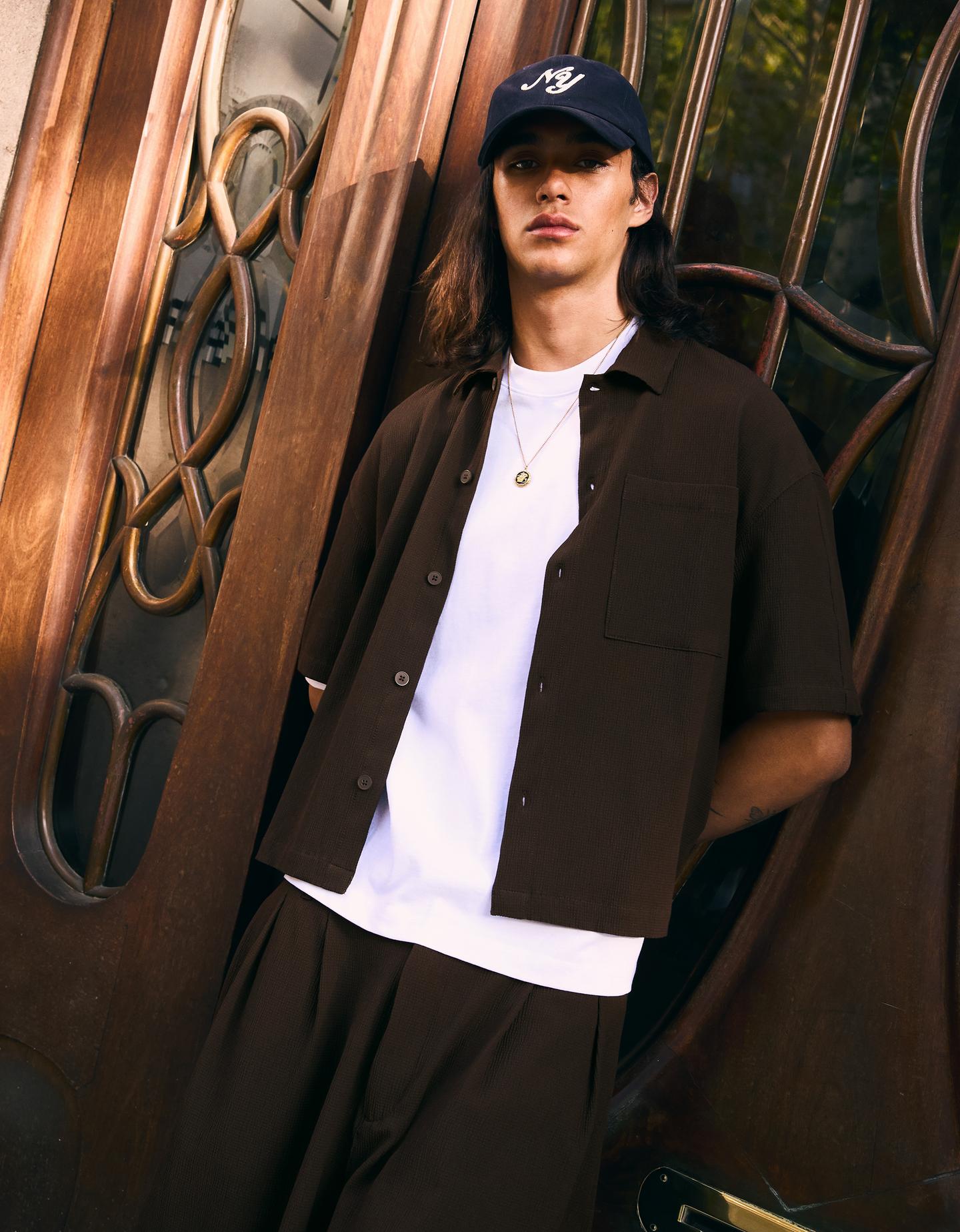 Bershka Camicia Boxy Fit A Maniche Corte Plissettata Uomo S Marrone