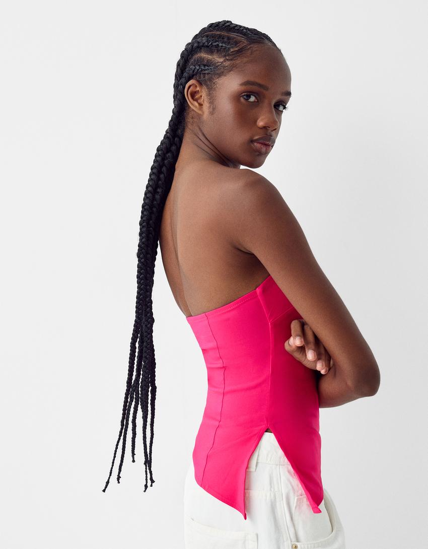 Asimetrik bandeau top-Fuşya-2