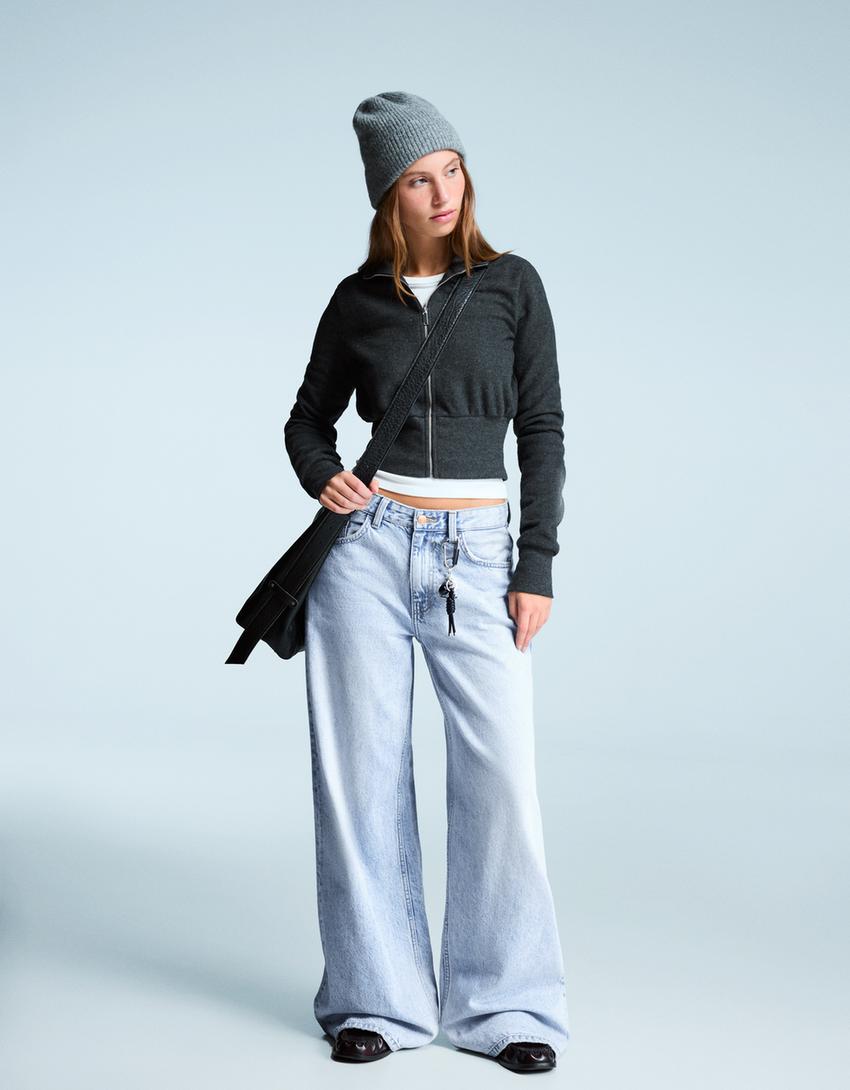 Blugi wide leg-Albastru deschis