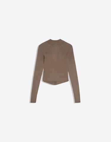 Fitted popper jumper — Brown 6