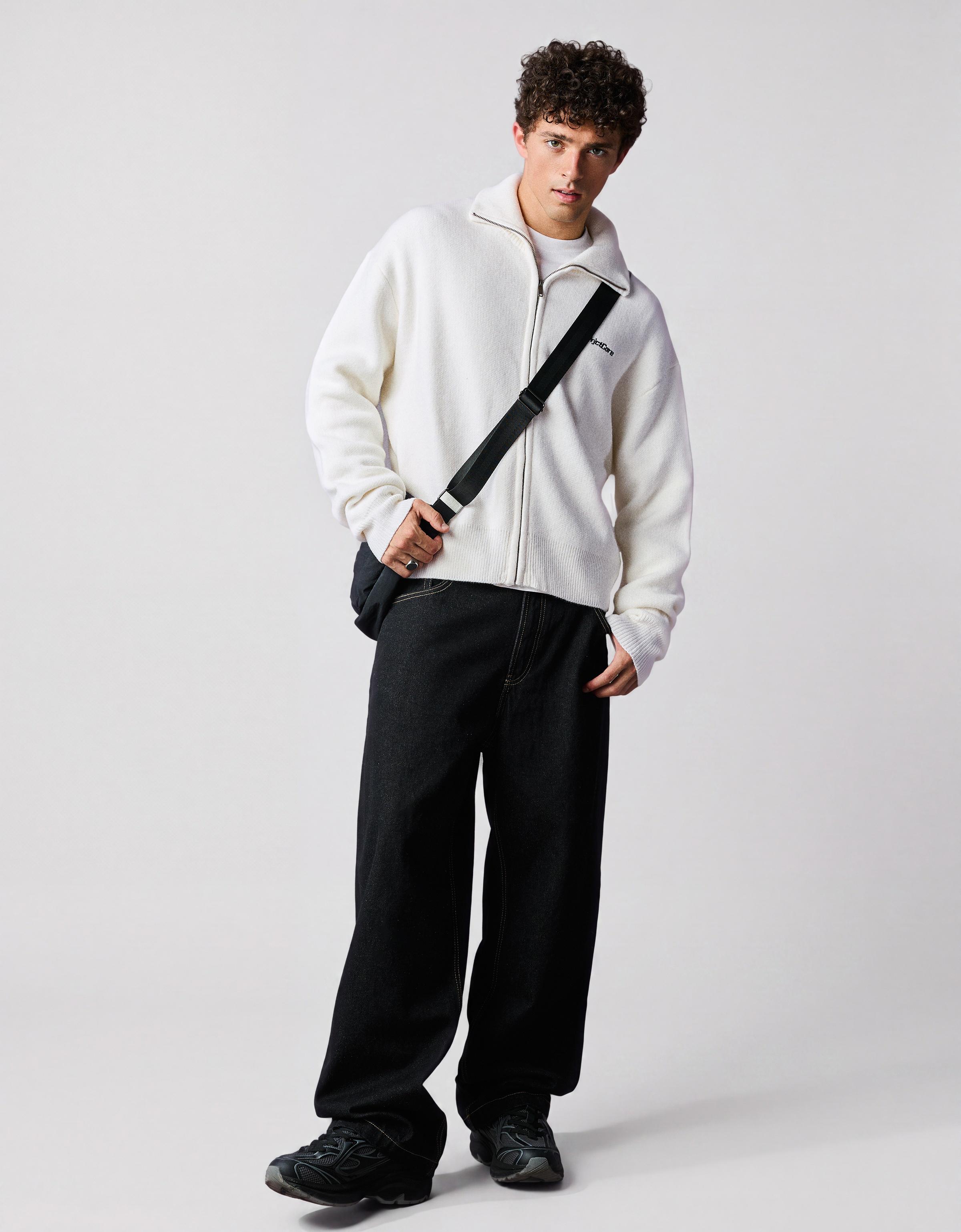 Boxy knit zip jacket — Off white