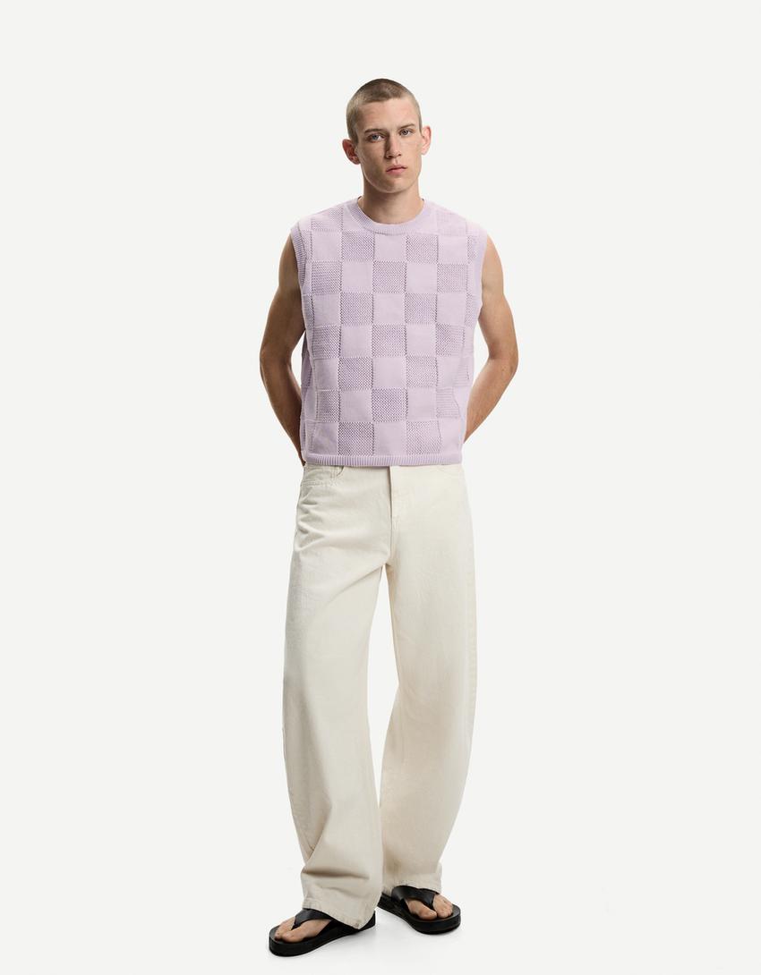 Gilet sans manches boxy carreaux-Violet-3