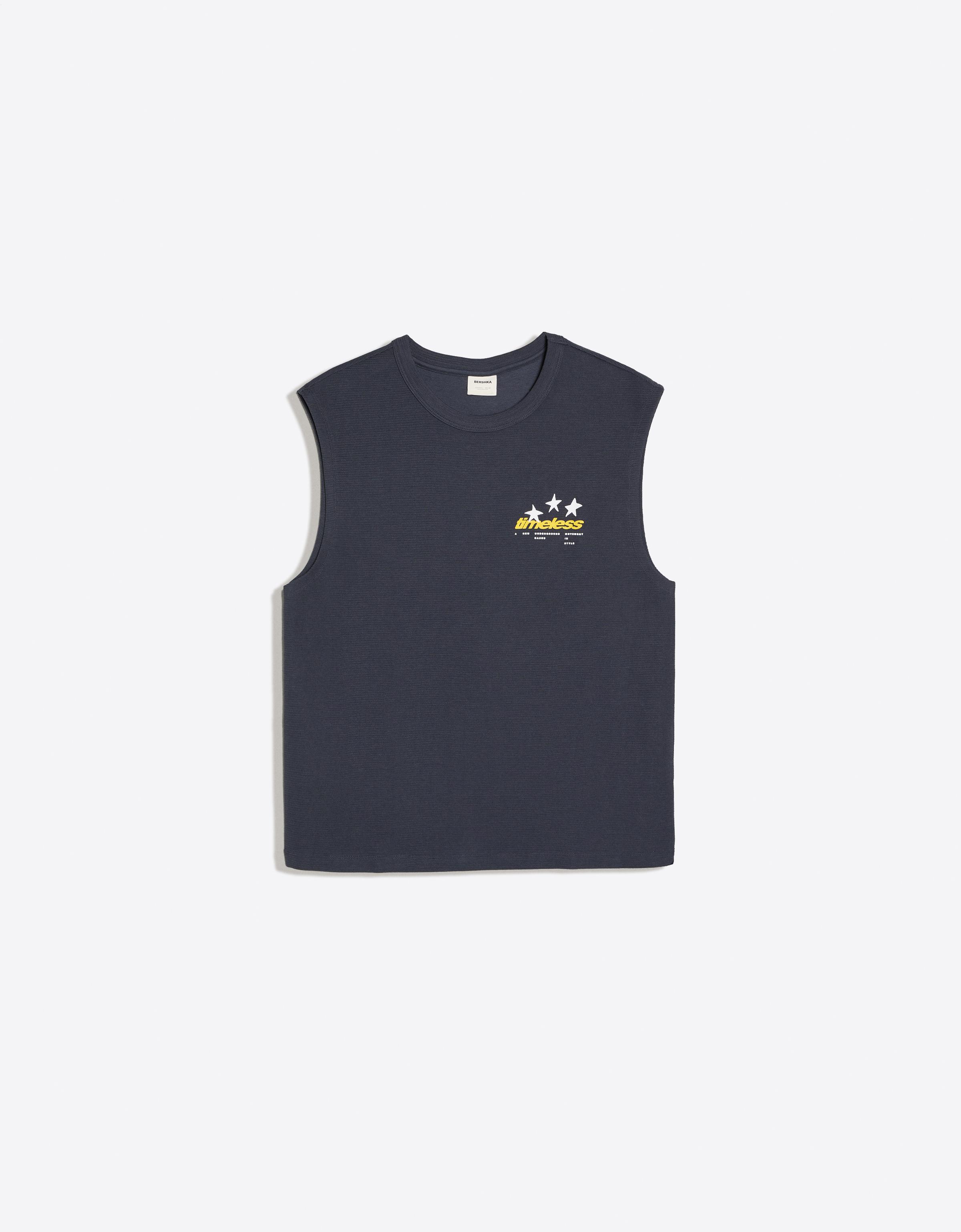 Bershka Camiseta Worker Textura Print Hombre Marino