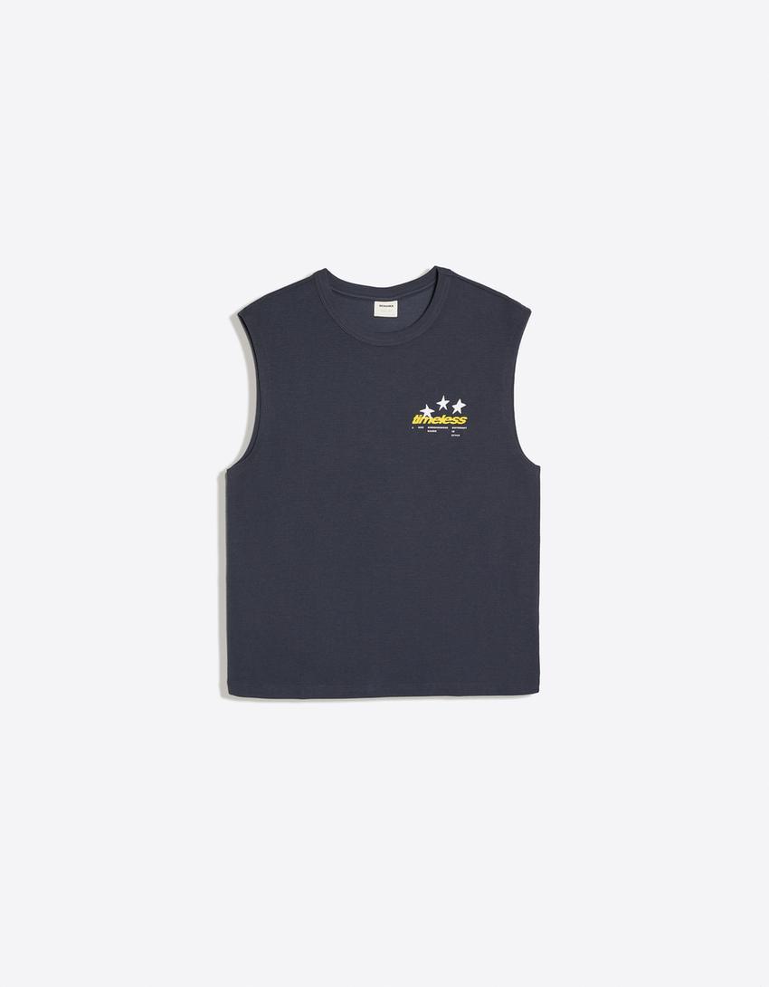 Textured worker T-shirt with print-Navy