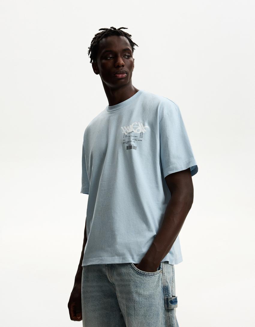 Short sleeve T-shirt with print-Light blue-0