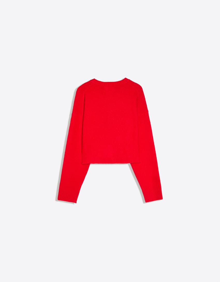 Soft touch round neck jacket-Red