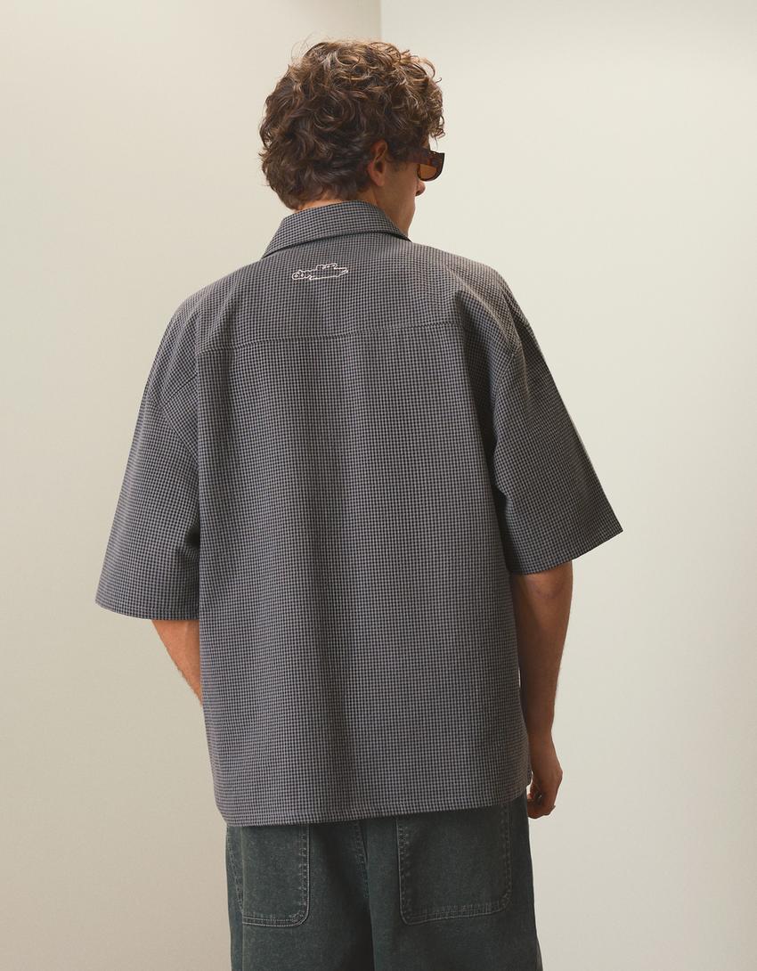 Oversize kareli gömlek-Siyah