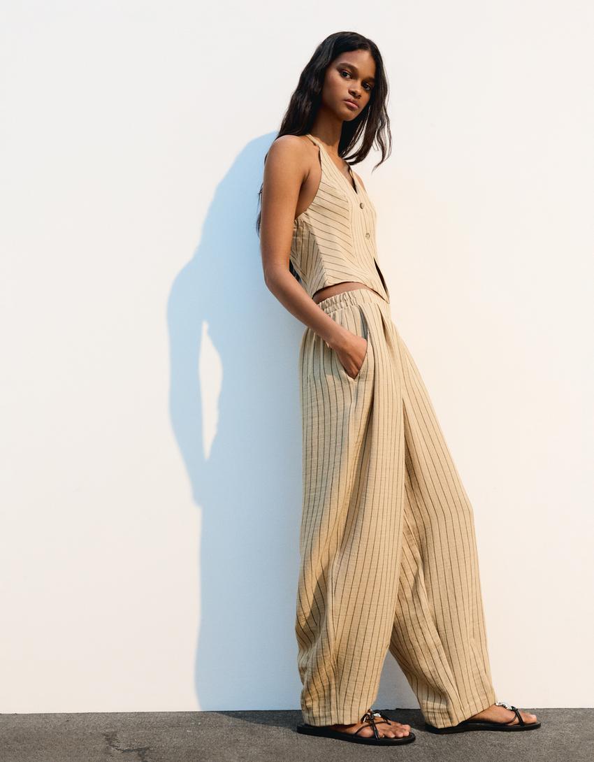 Waistcoat and trousers set with elasticated waistband-Camel-2
