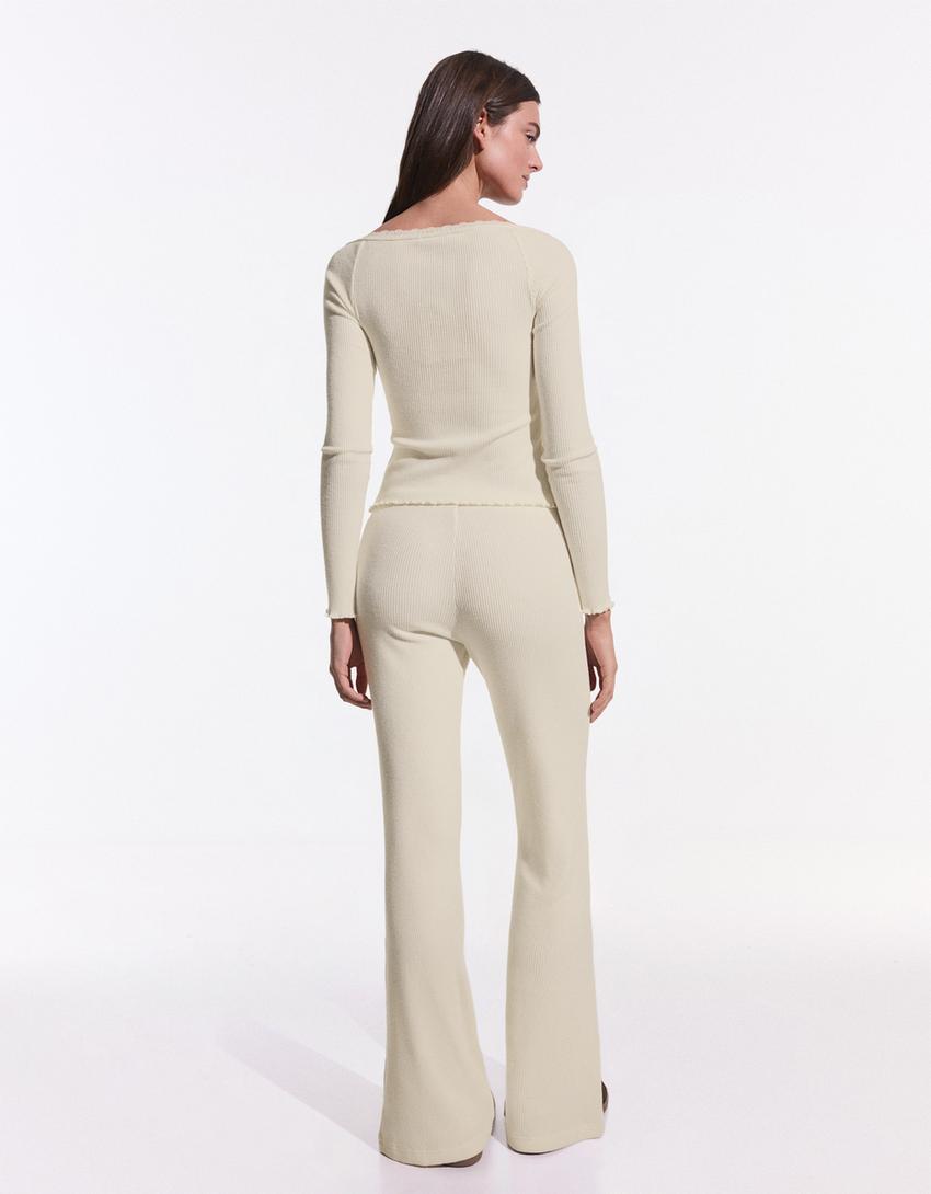 Soft touch flared trousers-Cream