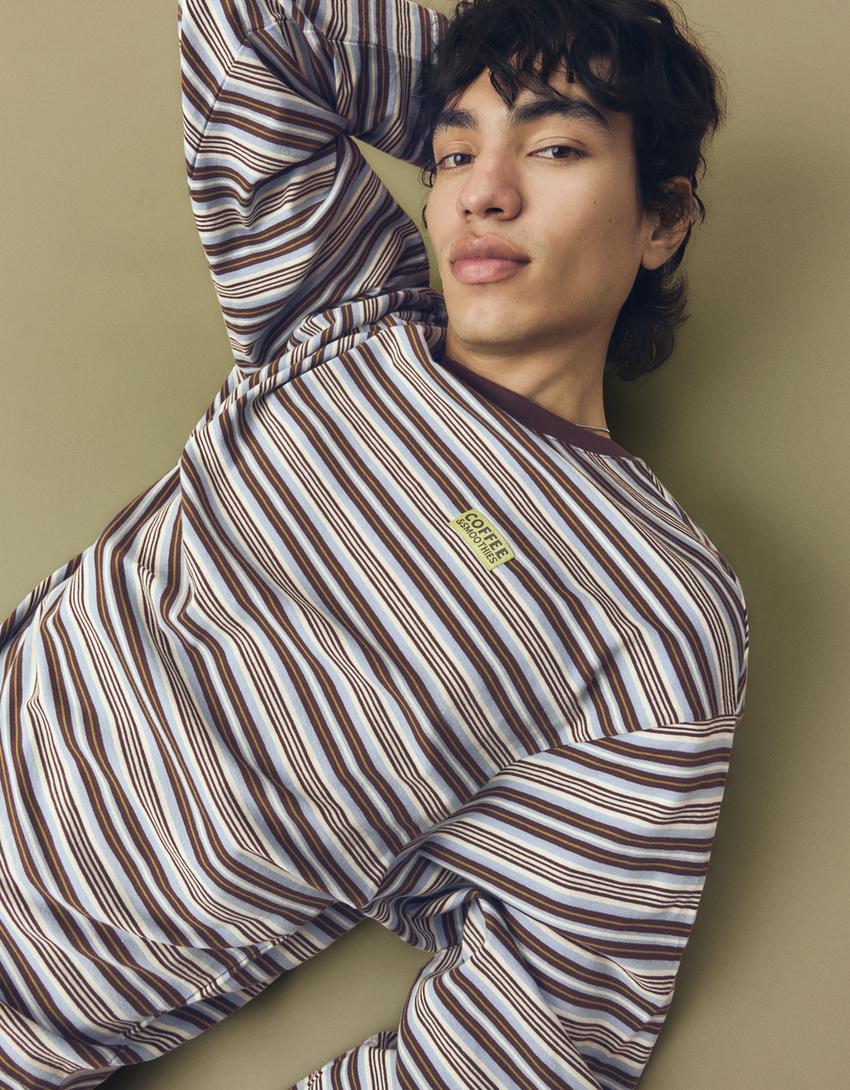 T-shirt à manches longues imprimé rétro-Bleu claire