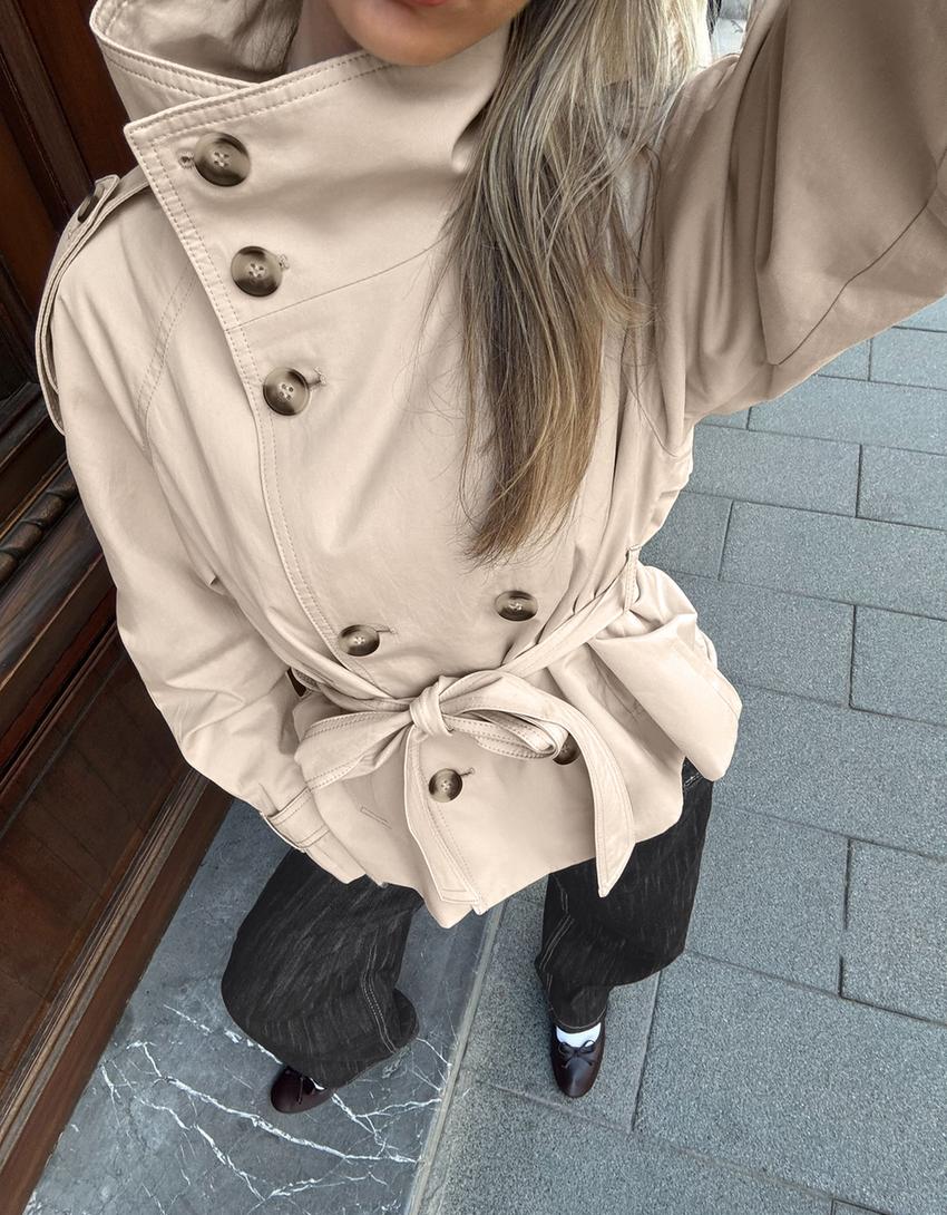 Trench-coat col cheminée-Sable