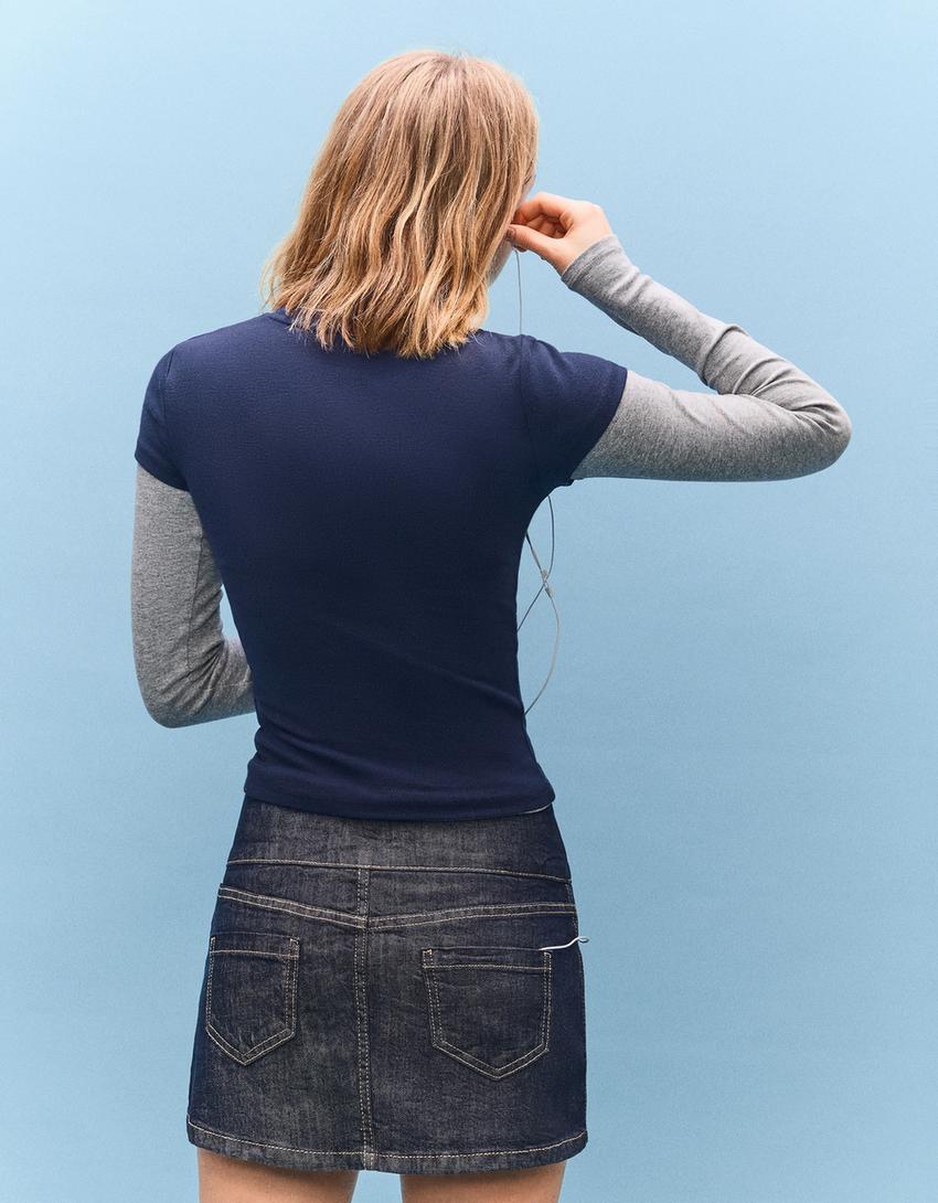 Short sleeve print T-shirt-Navy