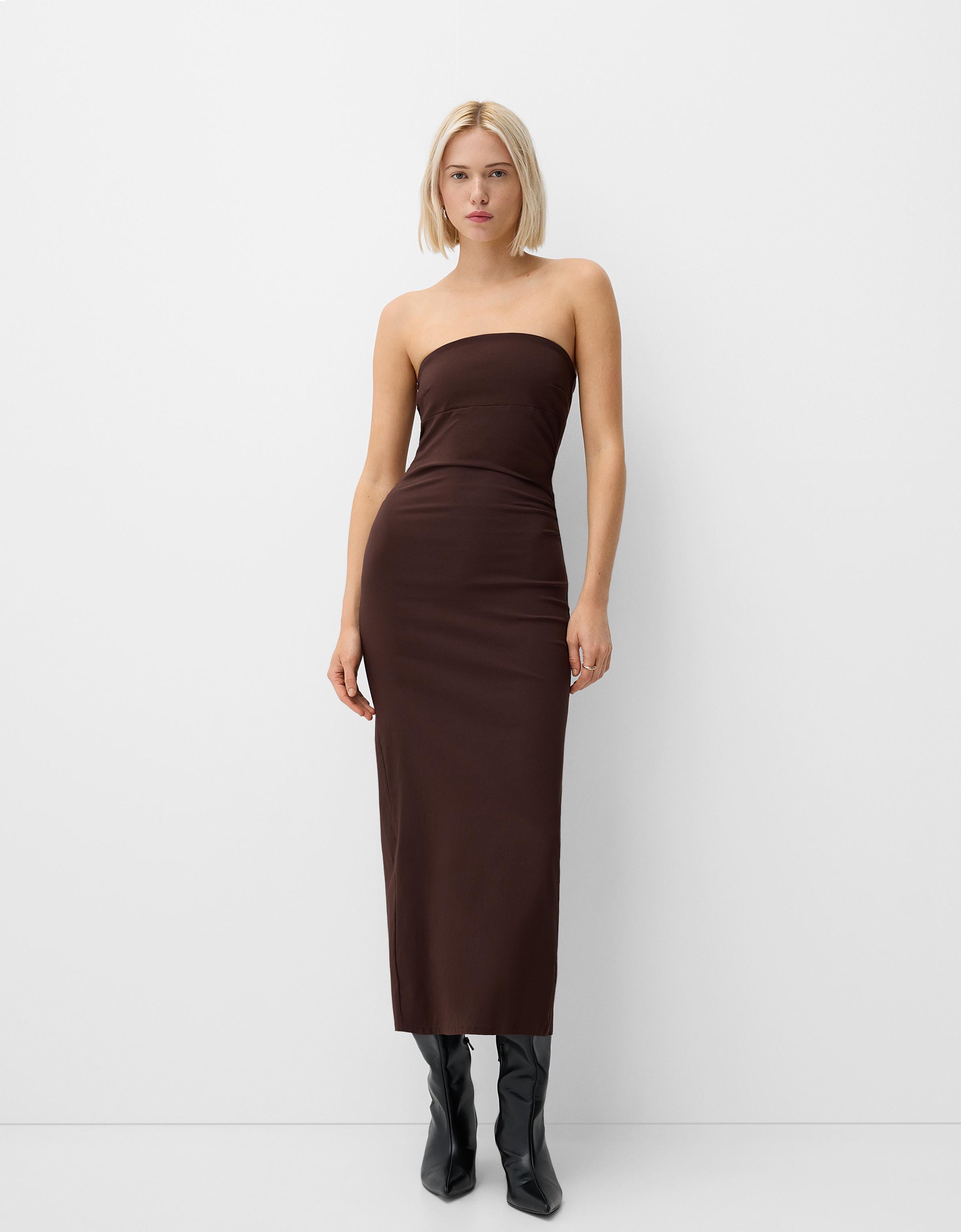 Bandeau neckline midi dress Women Bershka