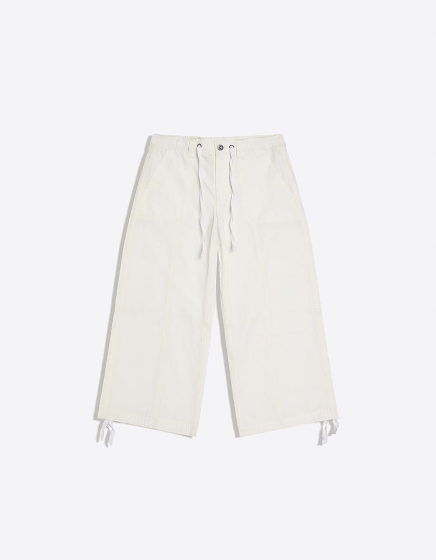 Pantalon capri-Blanc cassé