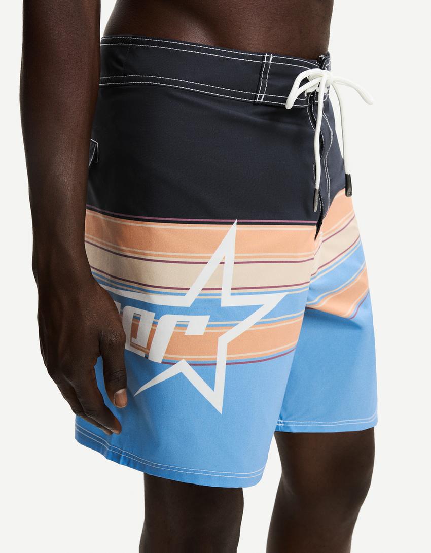 Bañador largo print-Turquesa