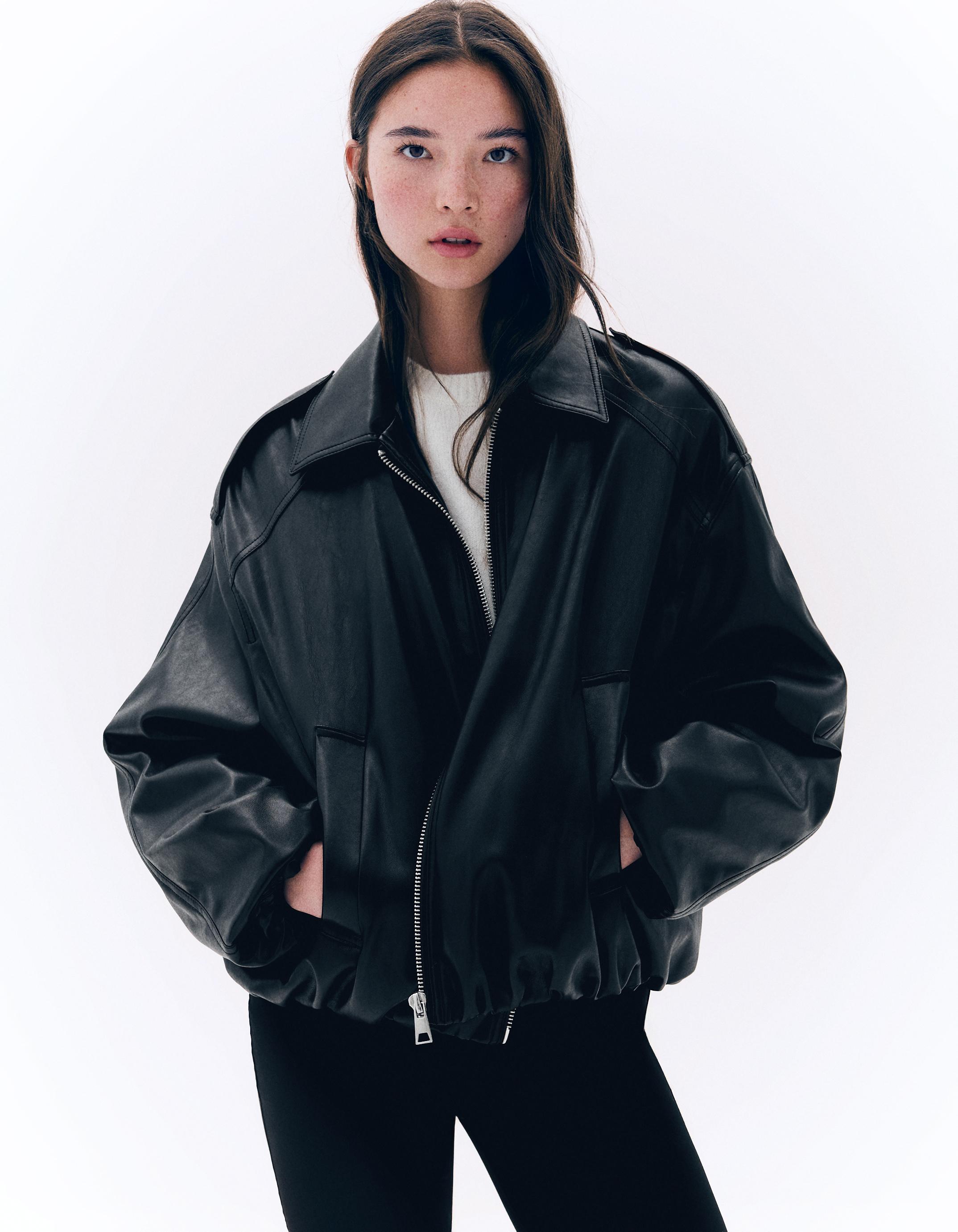 Leather effect puffer jacket — Black