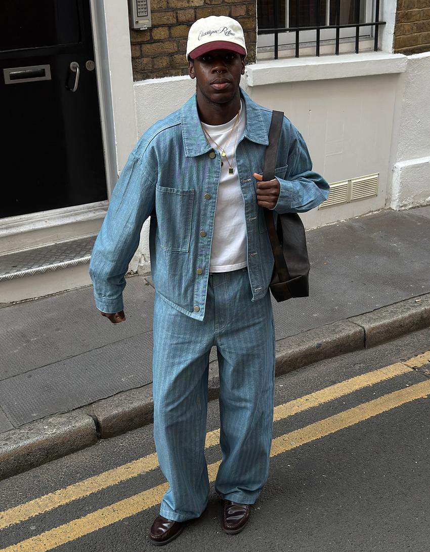 Veste en jean rayée-Bleu clair