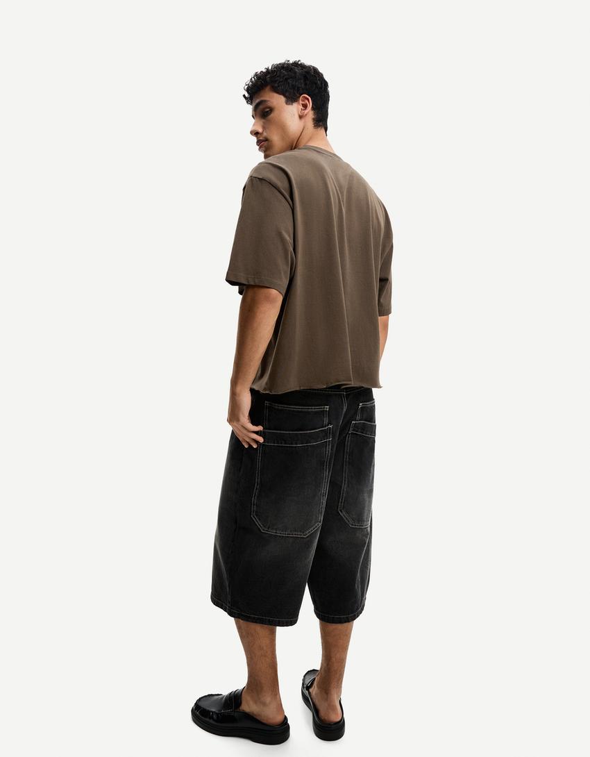 Short sleeve cropped T-shirt-Brown-1