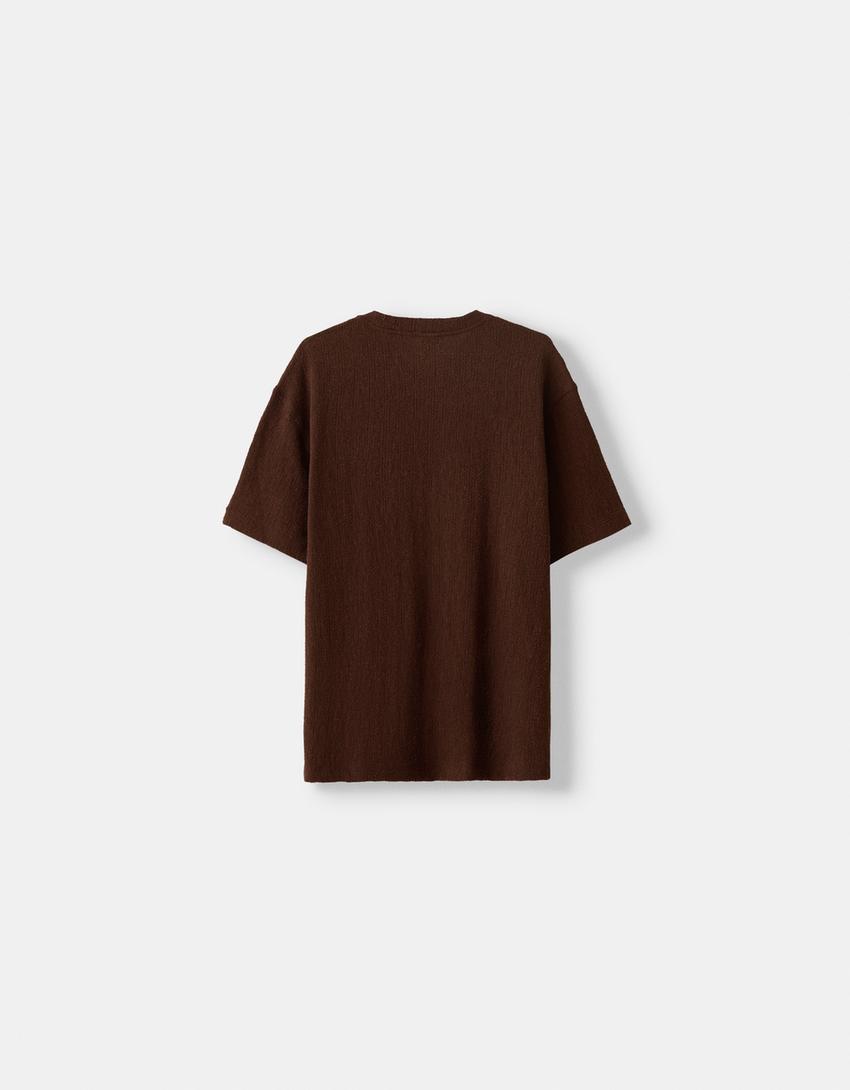 T-shirt manches courtes texturé imprimé-Marron-1