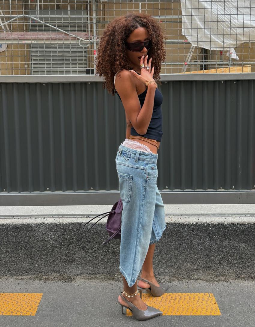 Bermuda denim straight fit-Bleu lavé