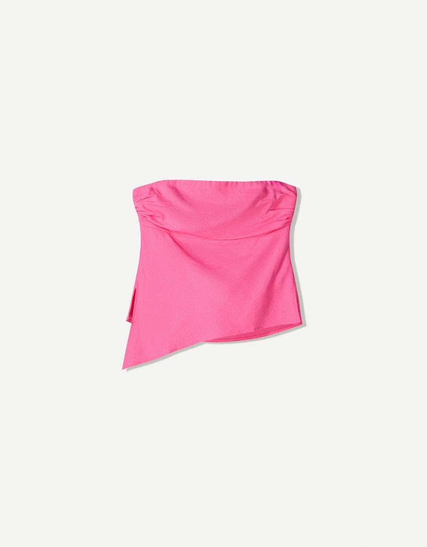 Linen blend bandeau top-Fuchsia-3